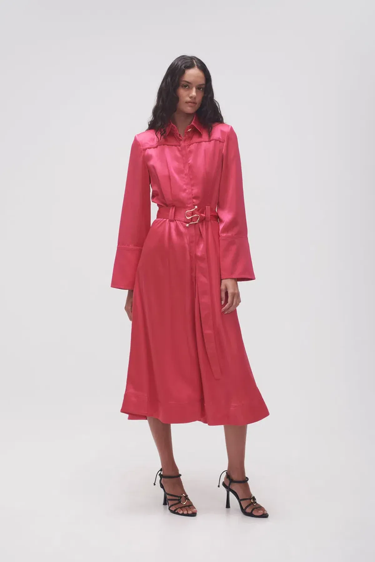 Aje Echo Belted Midi Shirt Dress Hot Pink Size 10 - Image 1