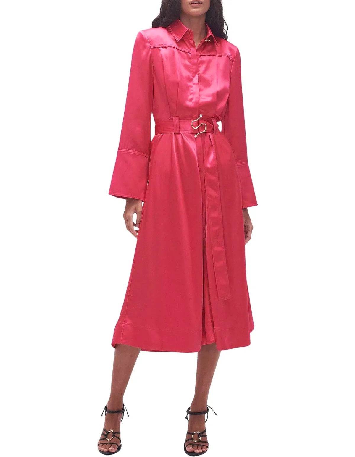 Aje Echo Belted Midi Shirt Dress Hot Pink Size 10 - Image 2