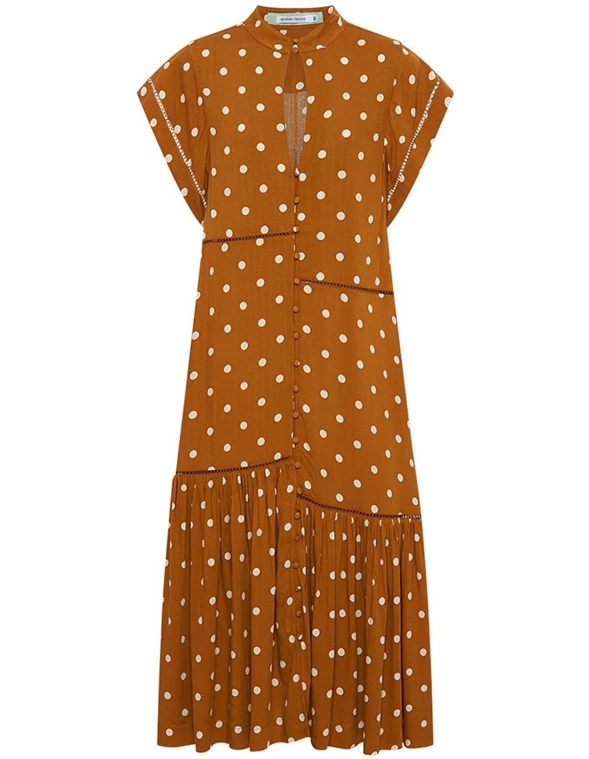 Bohemian Traders Polka Dot Lattice Midi Dress Brown Size 8 - Image 5