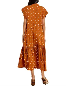 Bohemian Traders Polka Dot Lattice Midi Dress Brown Size 8 for rent on The Volte - image 4