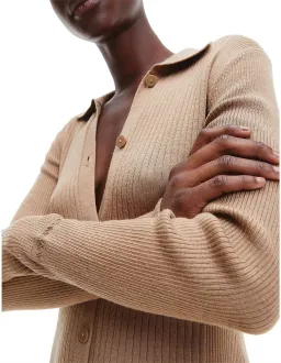 Calvin Klein Wool Tencel Rib Midi Dress Safari Canvas Size 10 for rent on The Volte - image 3