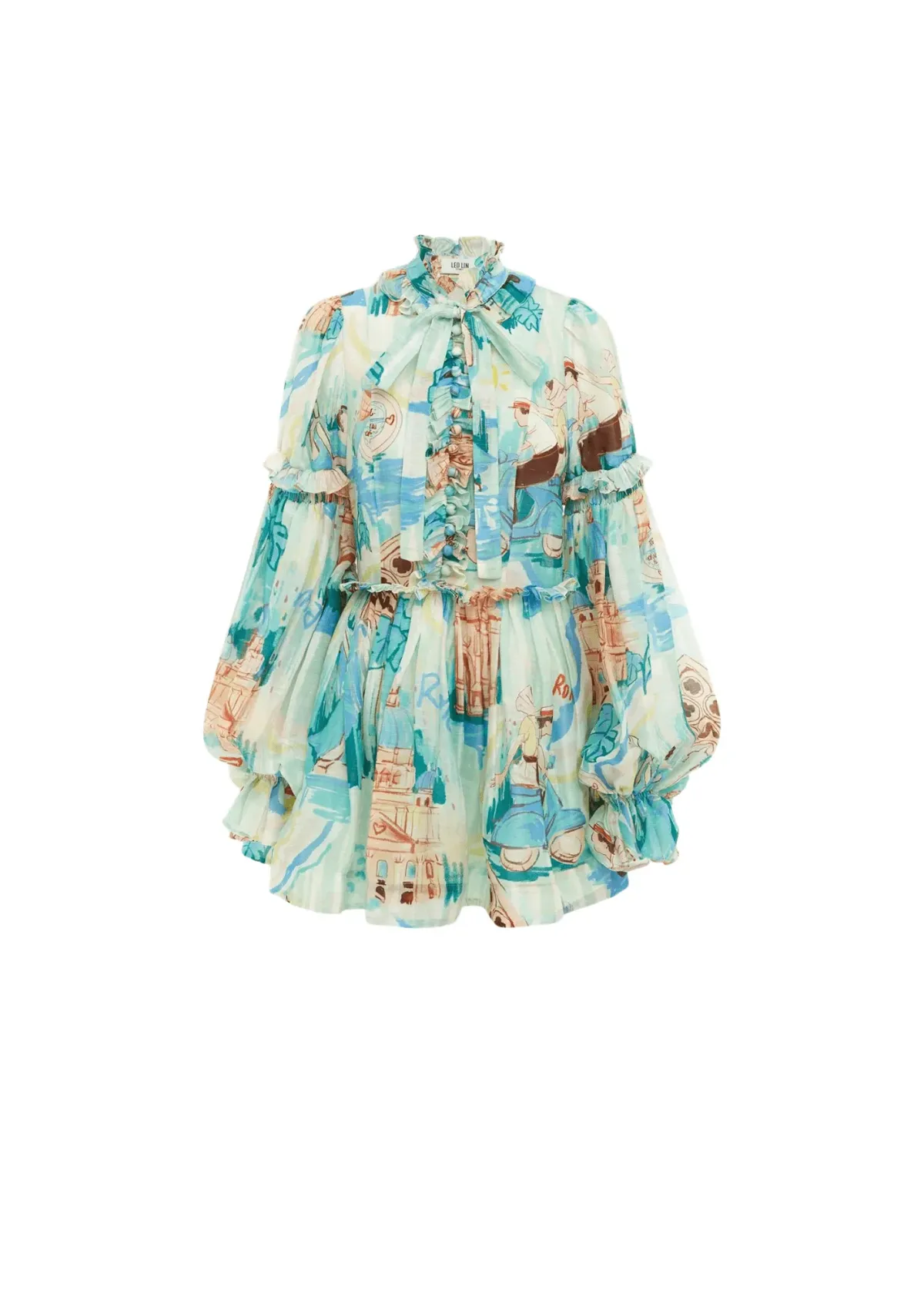 Leo Lin Riley Tie Neck Mini Dress Print Size 10 - Image 1