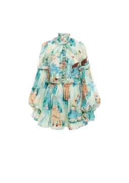 Leo Lin Riley Tie Neck Mini Dress Print Size 10 for rent on The Volte - image 1