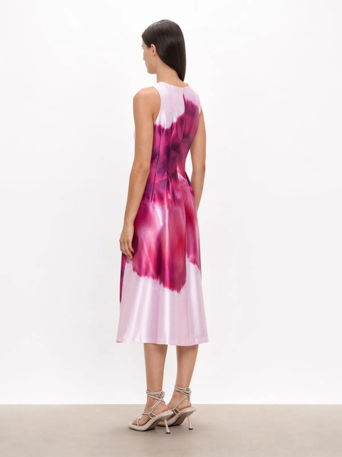 Veronika Maine Marbled Satin Midi Dress Fuchsia Size 6 - Image 3