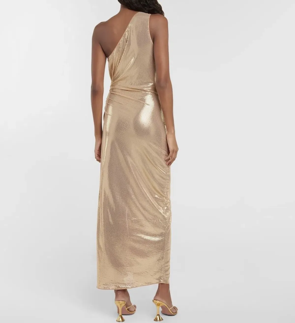 Oséree One Shoulder Lamé Gown Gold Size S / AU 8 - Image 3