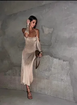 Isa Boulder Open Back Knitted Midi Dress Neutrals Size S / AU 8 for rent on The Volte - image 4