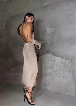 Isa Boulder Open Back Knitted Midi Dress Neutrals Size S / AU 8 for rent on The Volte - image 3