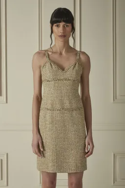 Chanel Tweed Mini Dress Gold Multicolour Size AU 10 / M for rent on The Volte - image 1