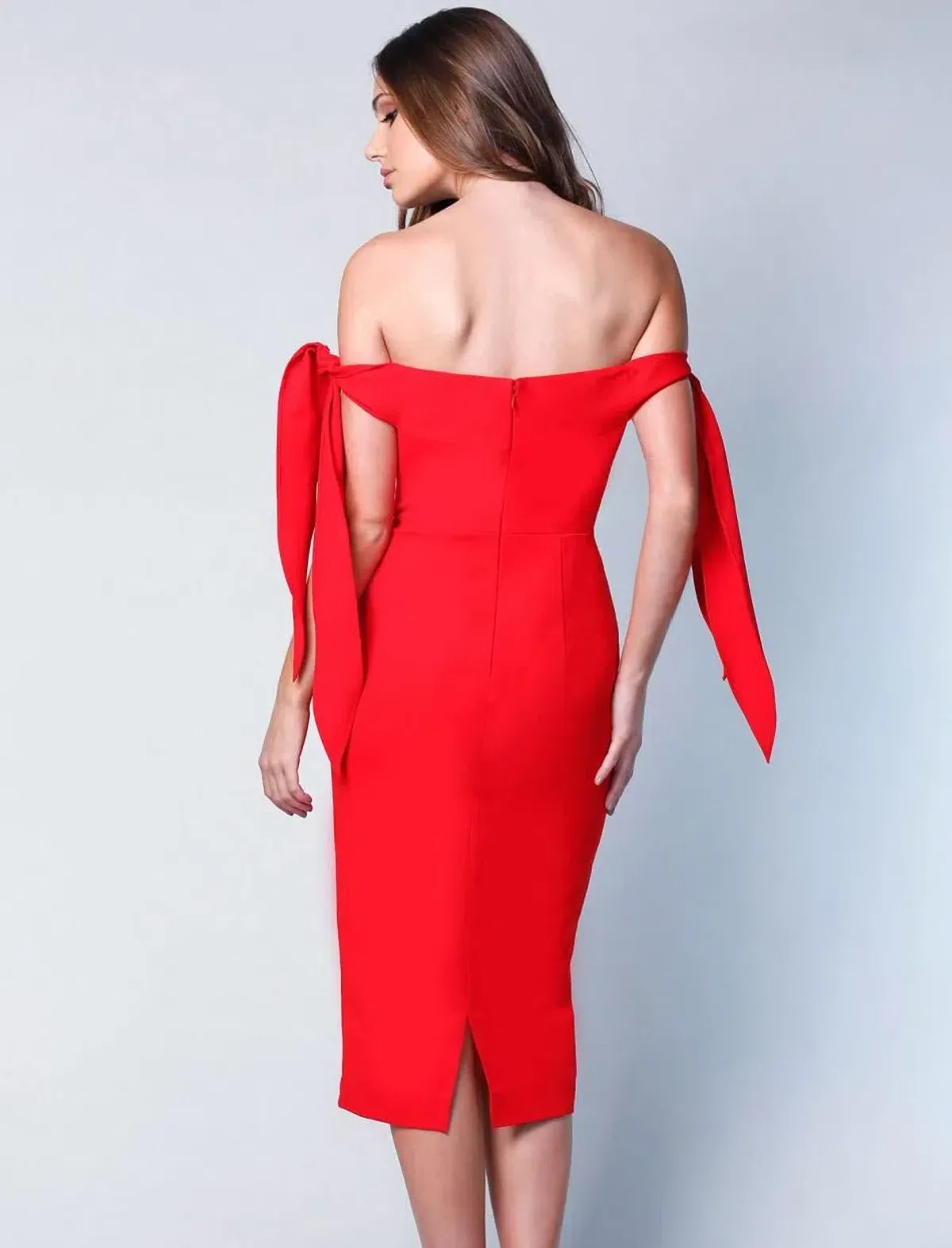 Elle Zeitoune Off The Shoulder Midi Dress  Red Size 10 - Image 3
