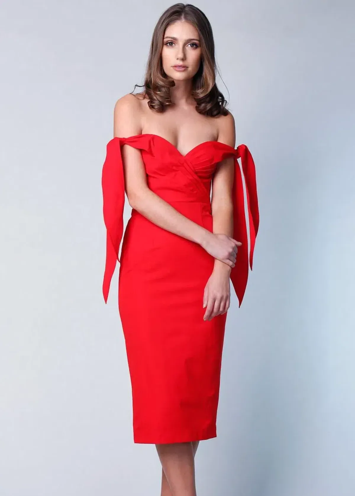 Elle Zeitoune Off The Shoulder Midi Dress  Red Size 10 - Image 2