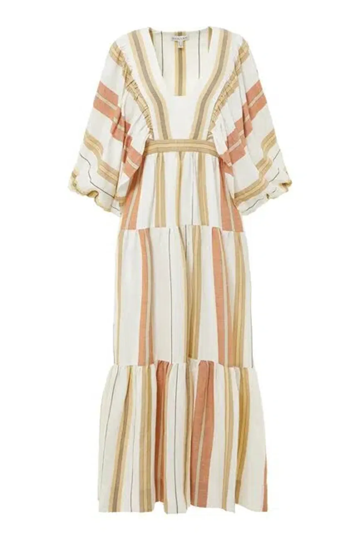 Shona Joy Suzana Midi Dress Beige Striped Size 10  - Image 2