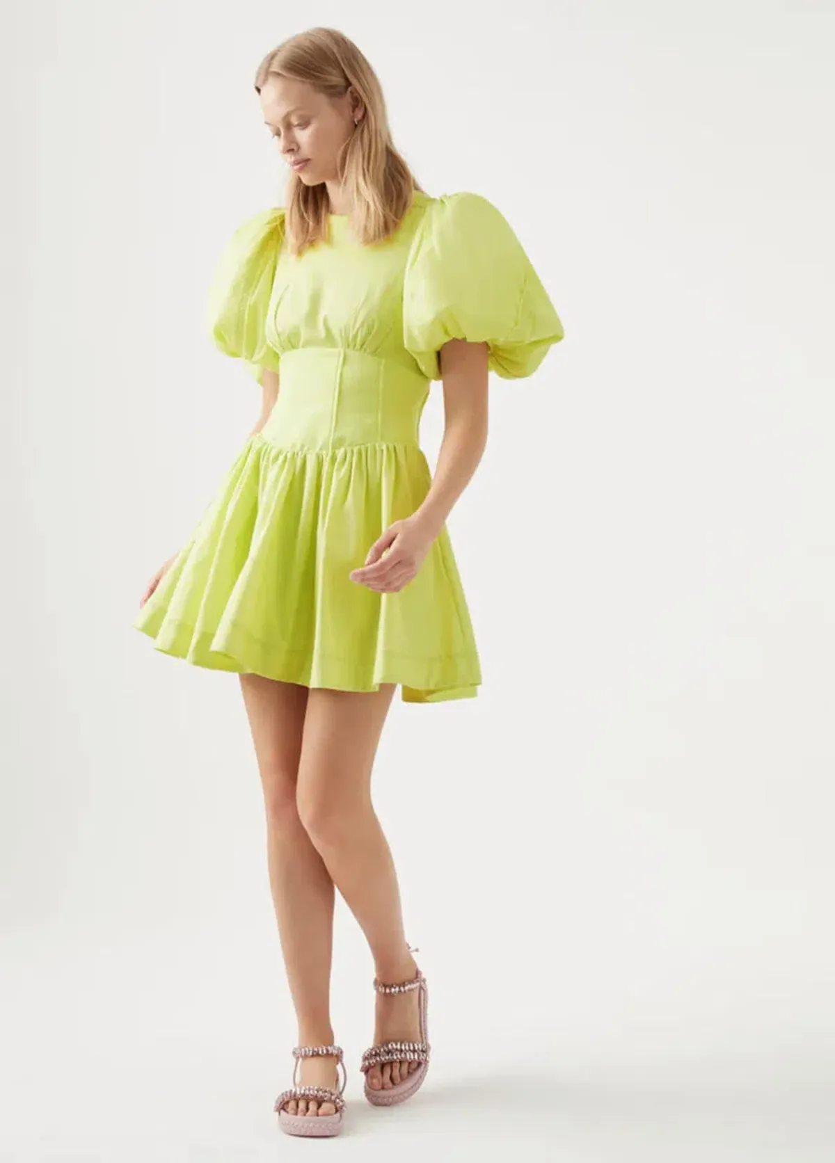 Aje Gianna Puff Sleeve Mini Dress Light Lemon Size 16	 - Image 1