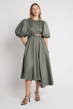 Aje Tidal Tucked Cut Out Midi Dress Oakmoss Size 14 for rent on The Volte - image 1