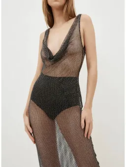 Giuseppe Di Morabito Cowl Neck Rhinestone Dress Black Size S/Au 8 for rent on The Volte - image 3