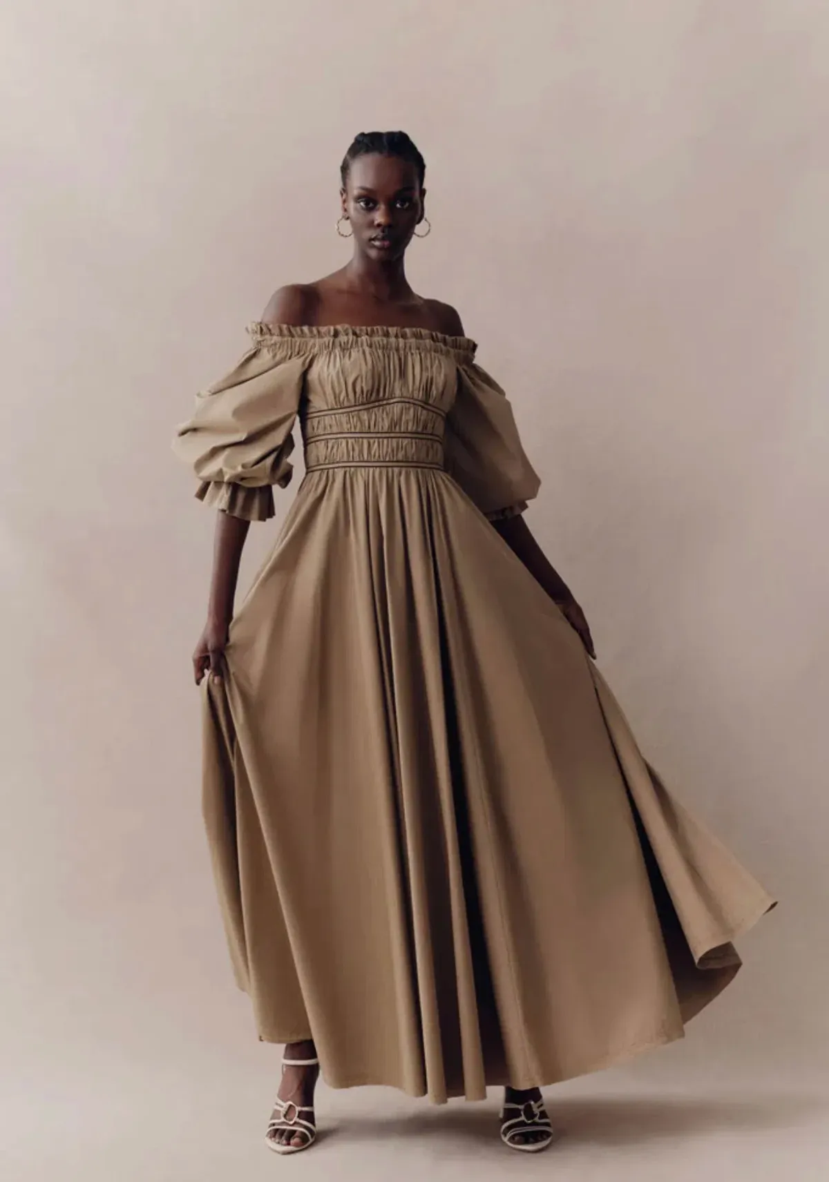 Aje Wattle Off Shoulder Midi Dress Taupe Grey Size 12 - Image 1