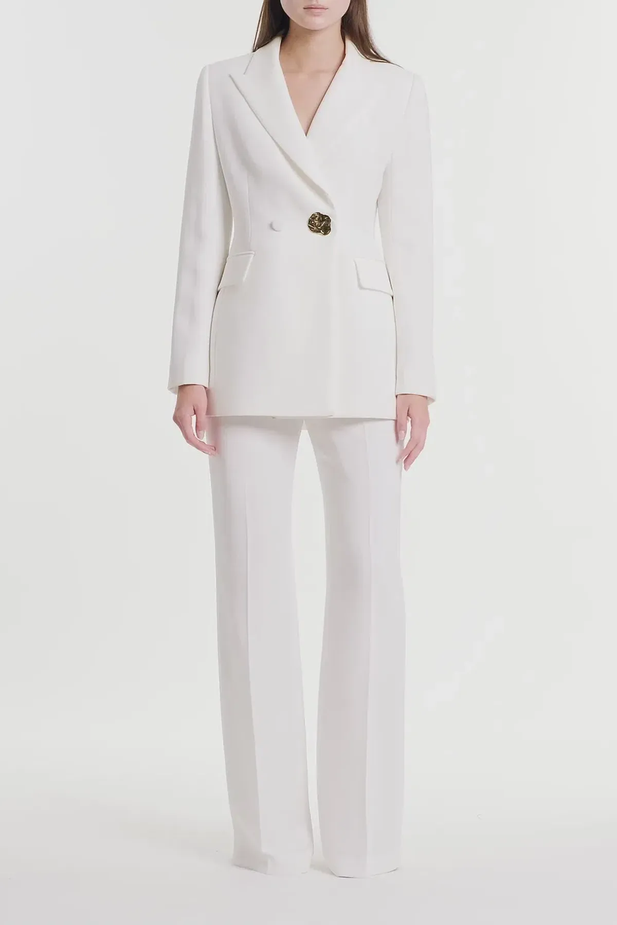 Carla Zampatti Crepe Florence Blazer and Pants Set White Size 10 - Image 1