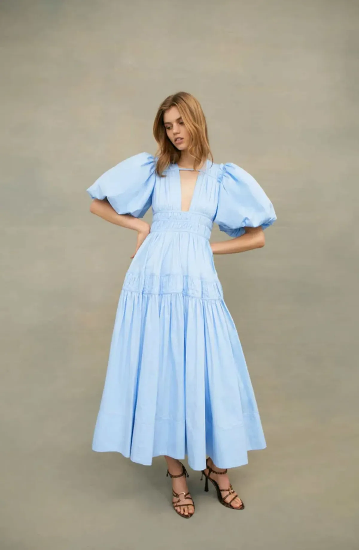 Aje Falling Water Gathered Midi Dress Blue Size 14 - Image 1