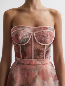 Leo Lin Rae Bustier Midi Dress in Azalea Print Size 14 for rent on The Volte - image 2