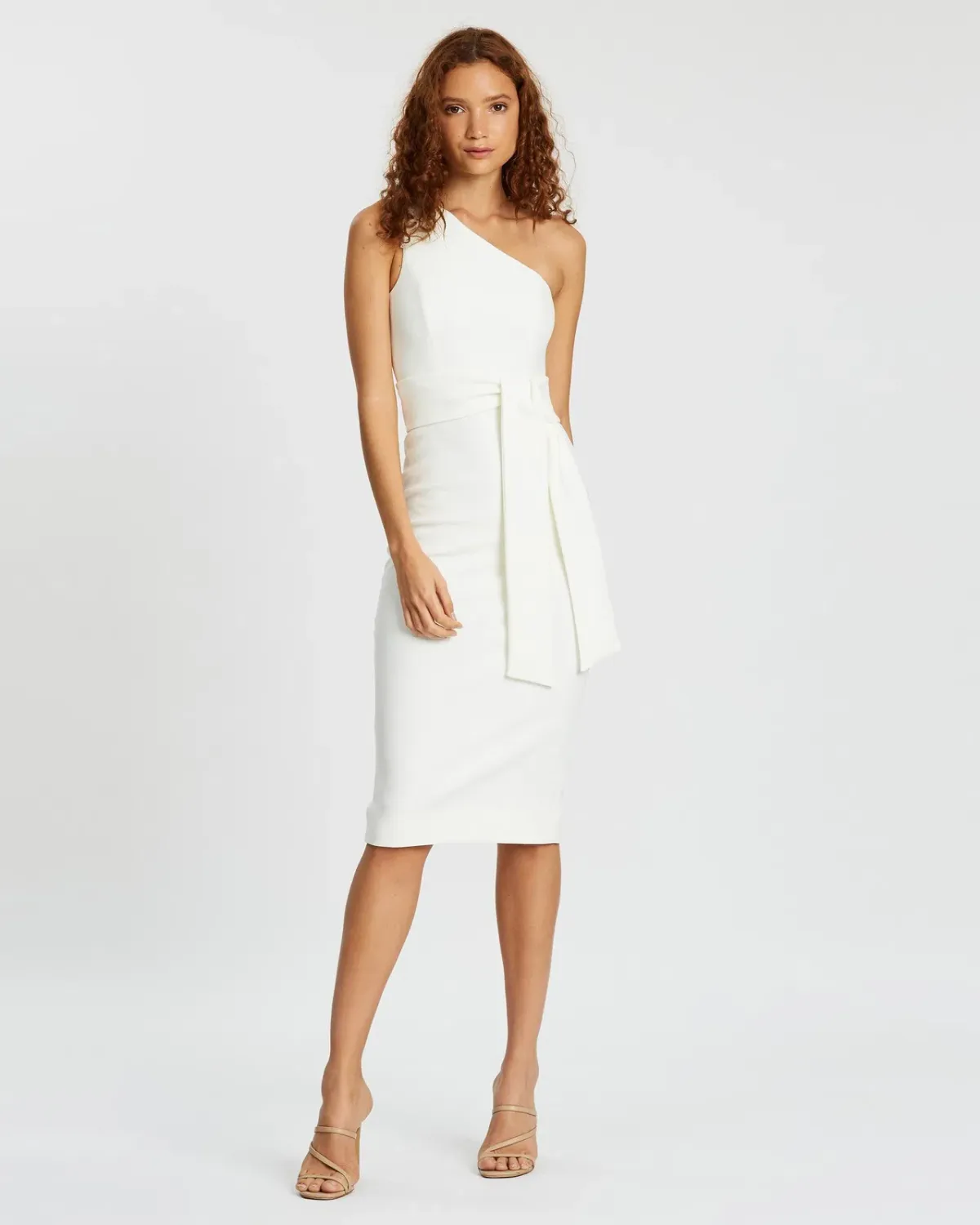 Shona Joy Lucy One Shoulder Midi Dress Ivory Size 10 - Image 1