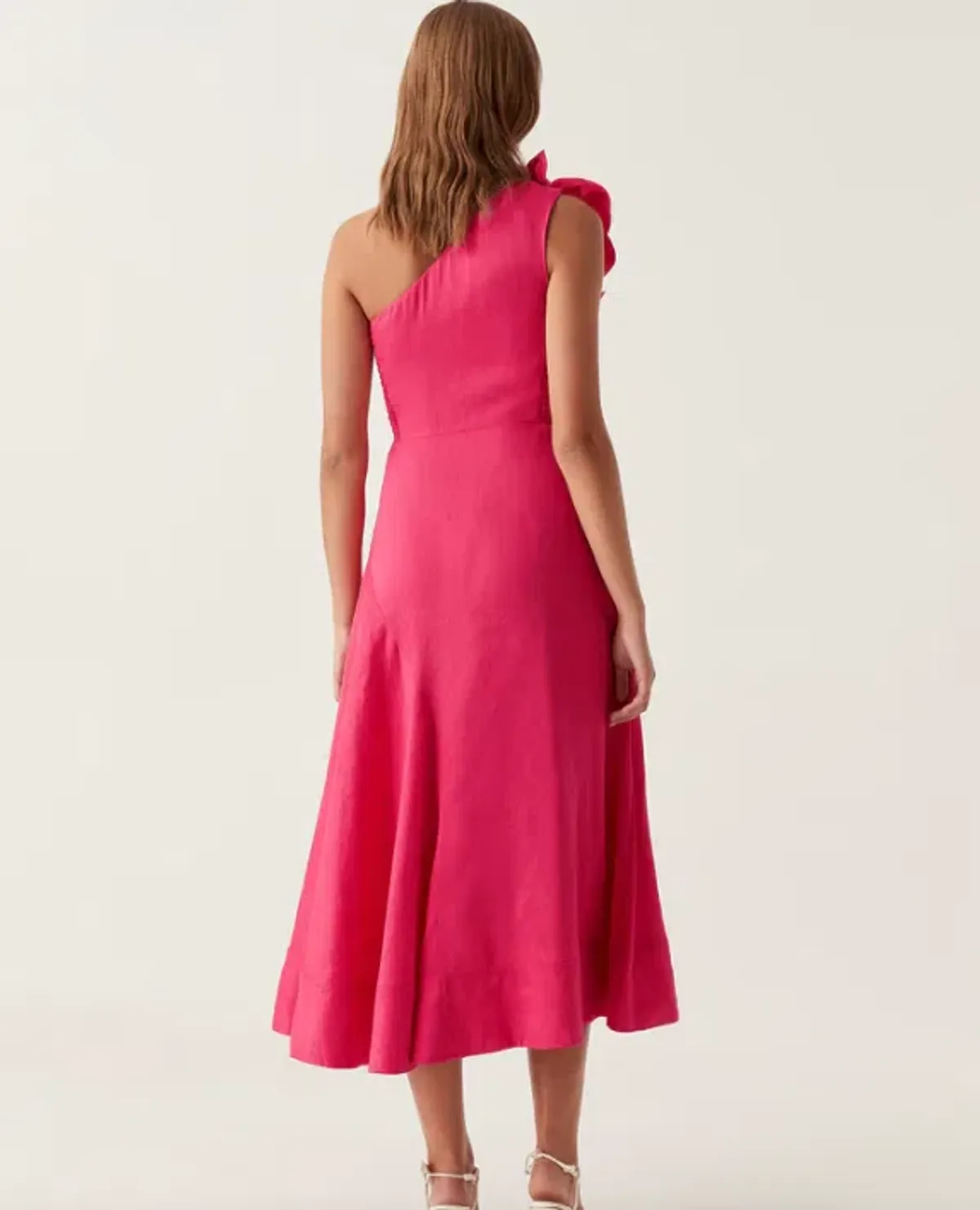 Aje Adelia Ruffle Midi Dress in Pink Size 8 - Image 3