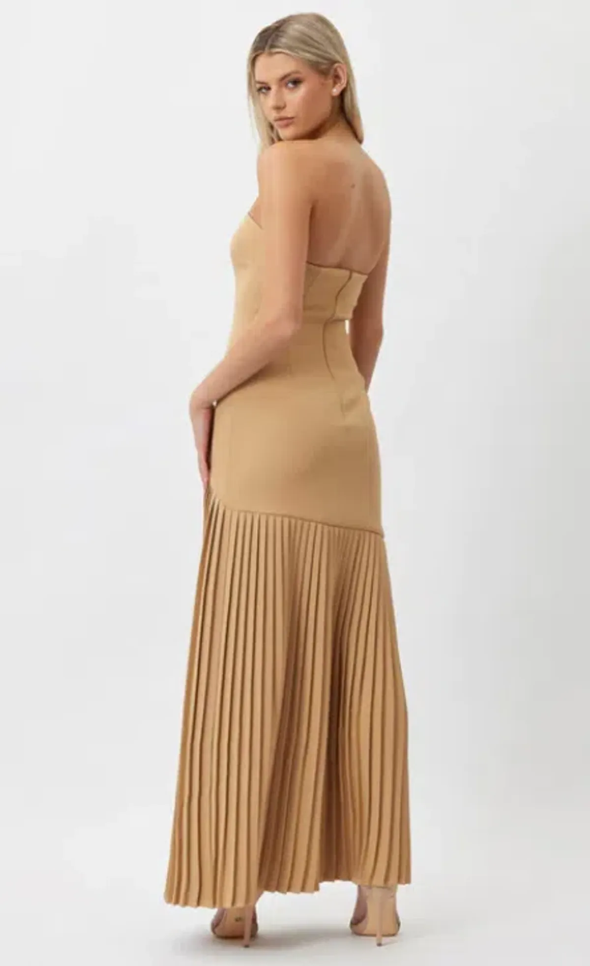 Bianca and Bridgett Mara Pleated Maxi Dress in Beige Gold Size 8 - Image 6