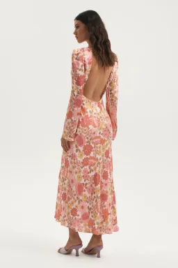 Ownley Zaliah Bias Backless Midi Dress Pink Floral Size 8  for rent on The Volte - image 2