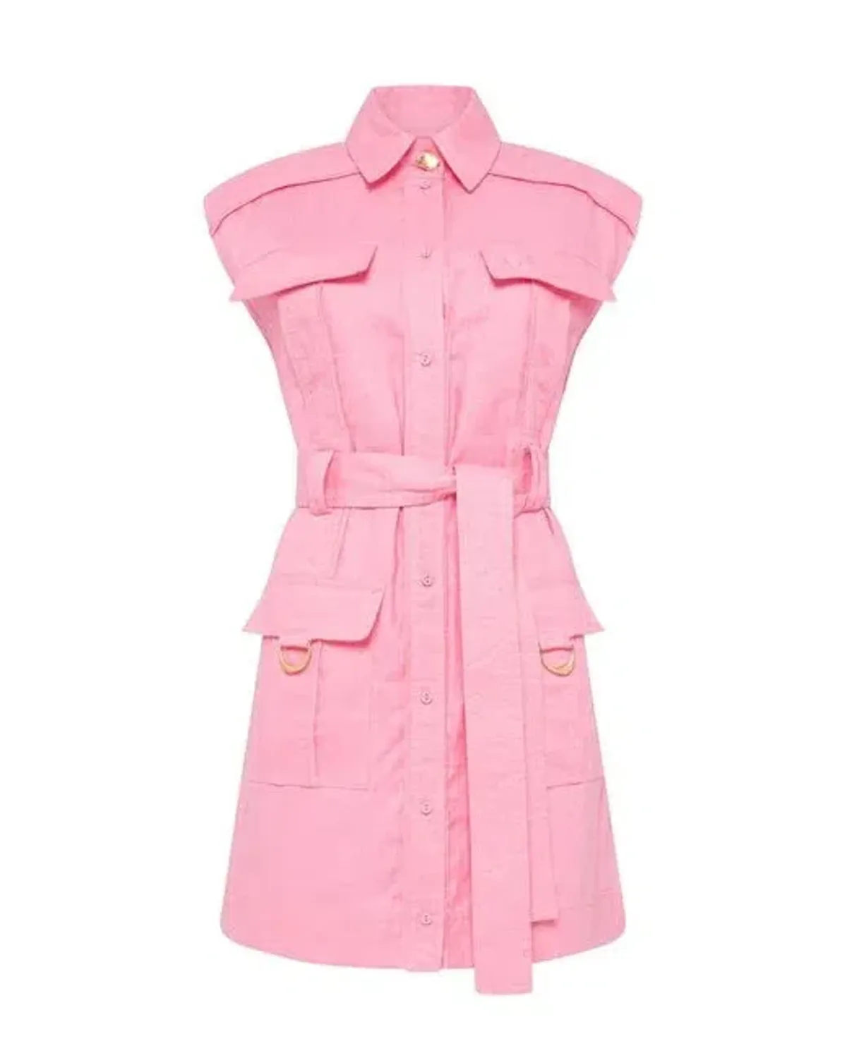 Aje Vista Linen Utility Dress in Pink Size 6 - Image 5