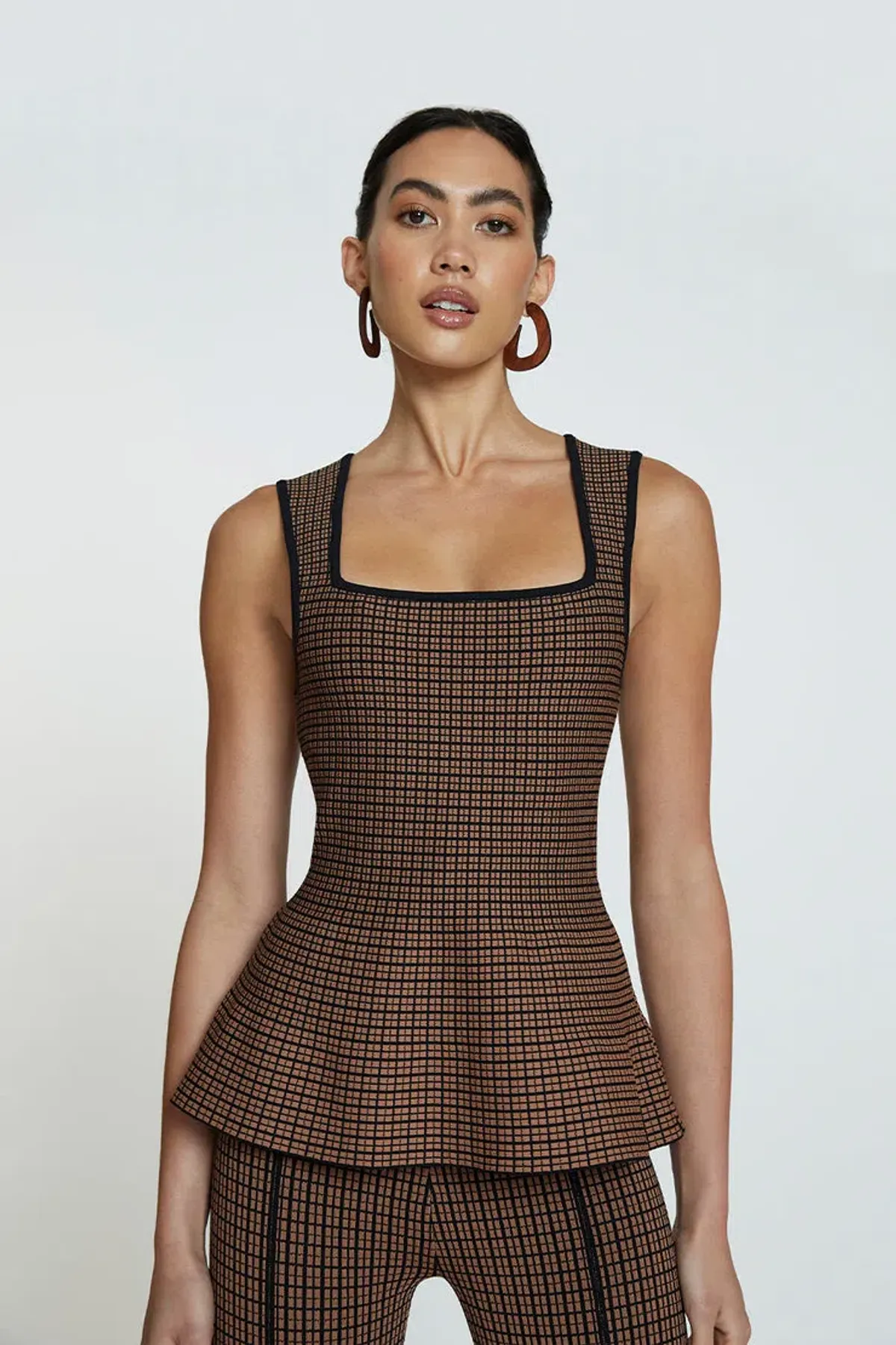 By Johnny Window Check Flare Top & Pant Set Brown/Black Size 8  - Image 2