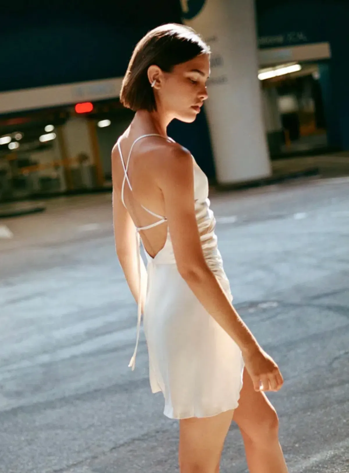 Shona Joy La Lune Asymmetrical Bias Cowl Mini Dress Cream Size AU 8 - Image 2