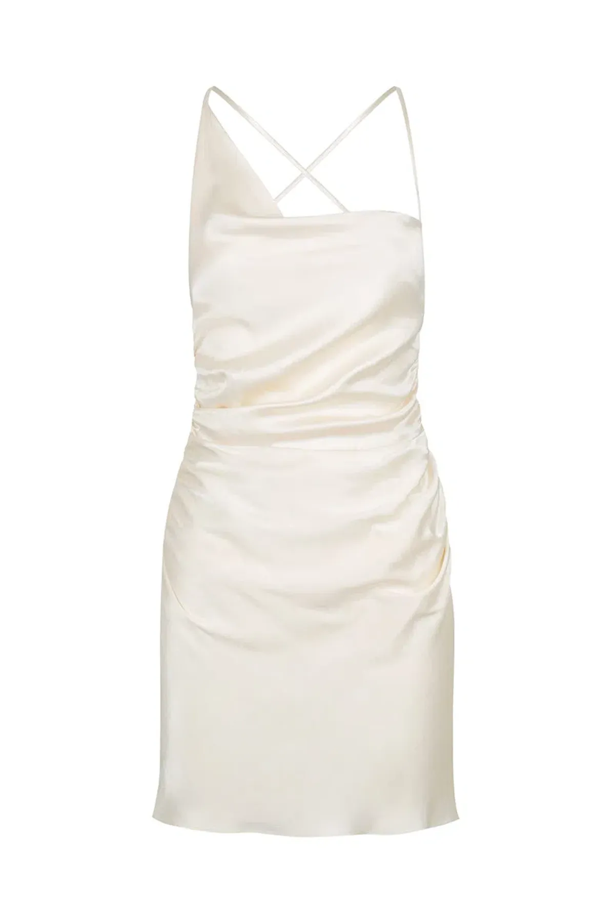 Shona Joy La Lune Asymmetrical Bias Cowl Mini Dress Cream Size AU 8 - Image 3