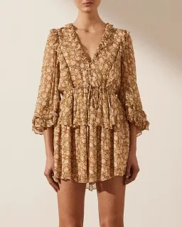 Shona Joy Julia Balloon Sleeve Drawstring Mini Dress Floral Size AU 10 for rent on The Volte - image 2