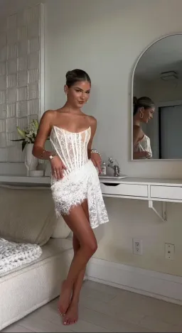 Heiress Beverly Hills Lace Corset Draped Mini Dress White Size M / AU 8-10 for rent on The Volte - image 10