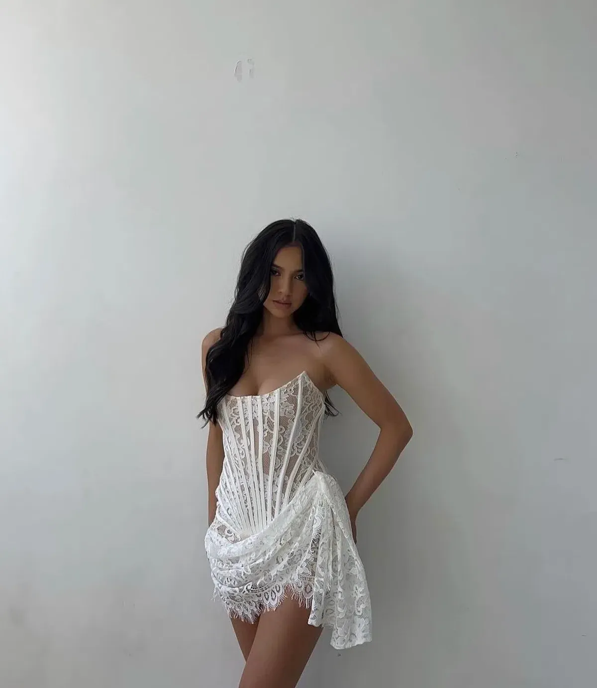 Heiress Beverly Hills Lace Corset Draped Mini Dress White Size M / AU 8-10 - Image 12