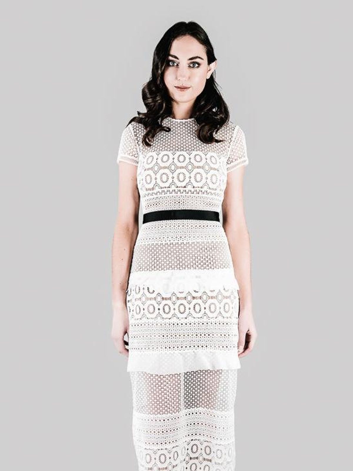 Self Portrait Oblique Lace Column Dress White Size 8 - Image 2