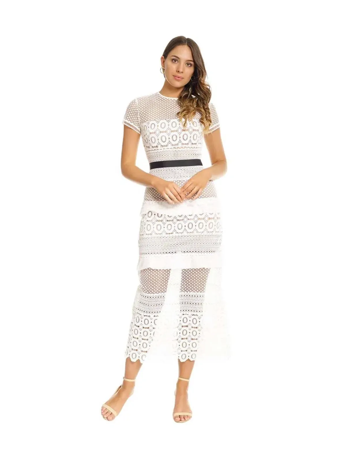 Self Portrait Oblique Lace Column Dress White Size 8 - Image 1