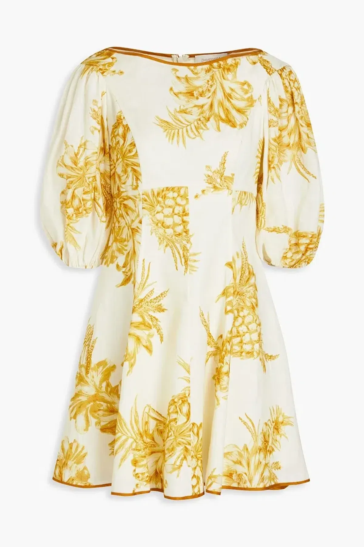 Zimmermann Empire Printed Linen Mini Dress Cream/Gold Size 2 / AU 12 - Image 4