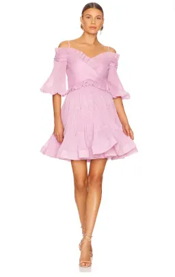 Zimmermann Pleated Off Shoulder Mini Dress Lilac Size 2 / AU 12 for rent on The Volte - image 2