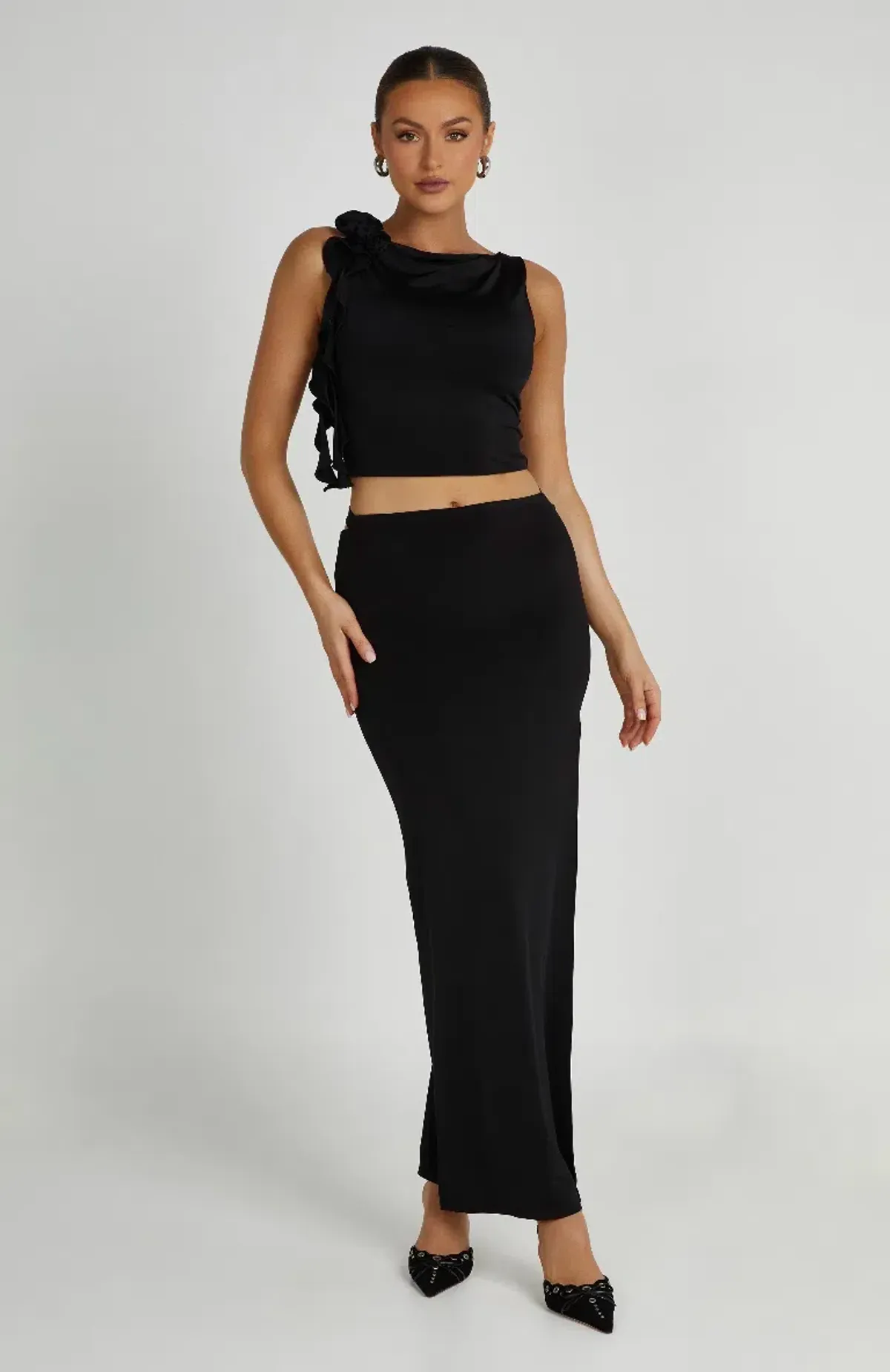 Meshki Jeanine Cowl Back Maxi Skirt and Top Set Black Size 6   - Image 2