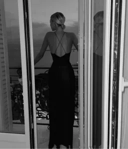 Helsa Sheer Deep V Neck Rose Dress Black Size S/Au 8 for rent on The Volte - image 2