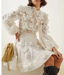 Zimmermann Postcard Blouson Top And Postcard Appliqué Mini Skirt Set Ivory Floral Size 1 / AU 10 for rent on The Volte - image 2