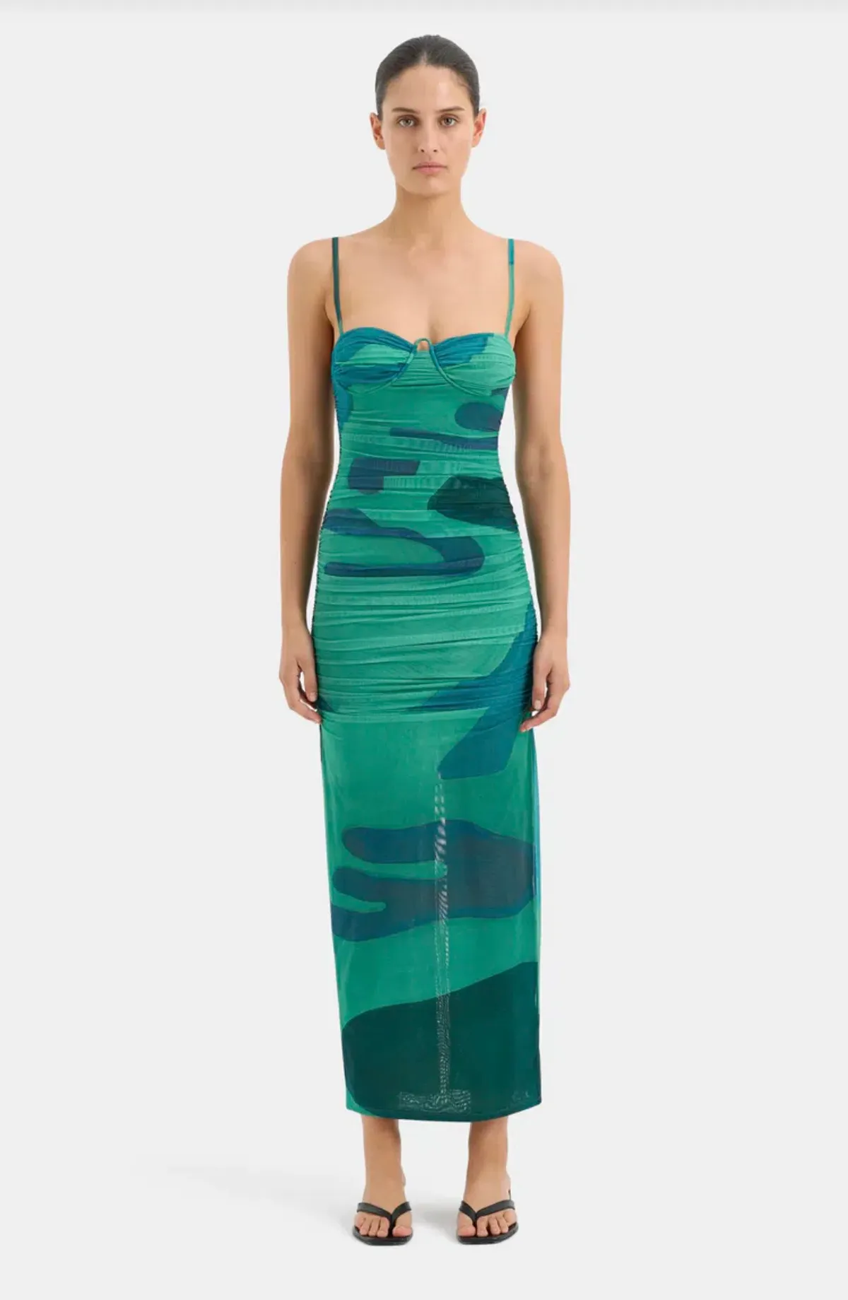 Sir the Label Frankie Gathered Midi Dress Green Multi Size 3/Au 12 - Image 1