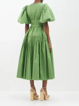 Aje Fallingwater Pintuck-pleated Cotton Midi Dress Khaki Size 12 for rent on The Volte - image 2
