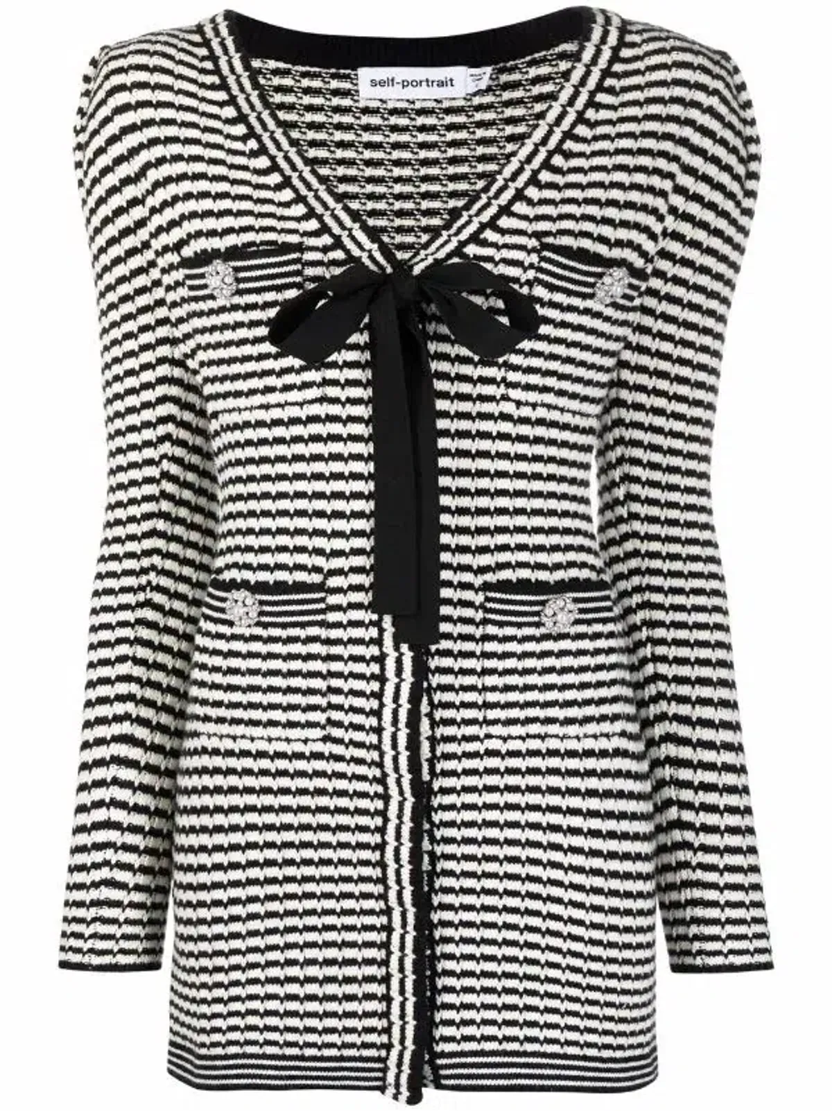 Self Portrait Stripe-detail Knitted Dress Black/White Size S/Au 8  - Image 4