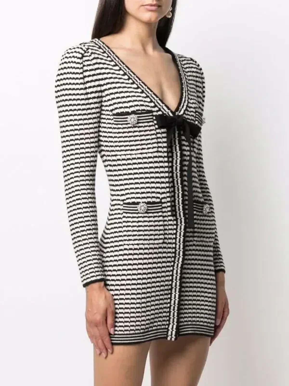 Self Portrait Stripe-detail Knitted Dress Black/White Size S/Au 8  - Image 2