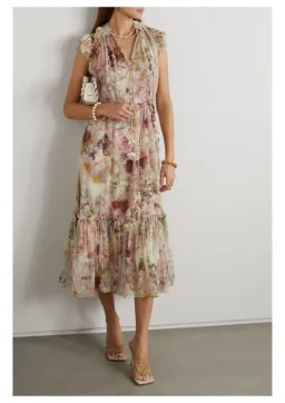 Zimmermann Dancer Flutter Midi Dress Alabaster Garden Floral Size 0 / AU 8 for rent on The Volte - image 1