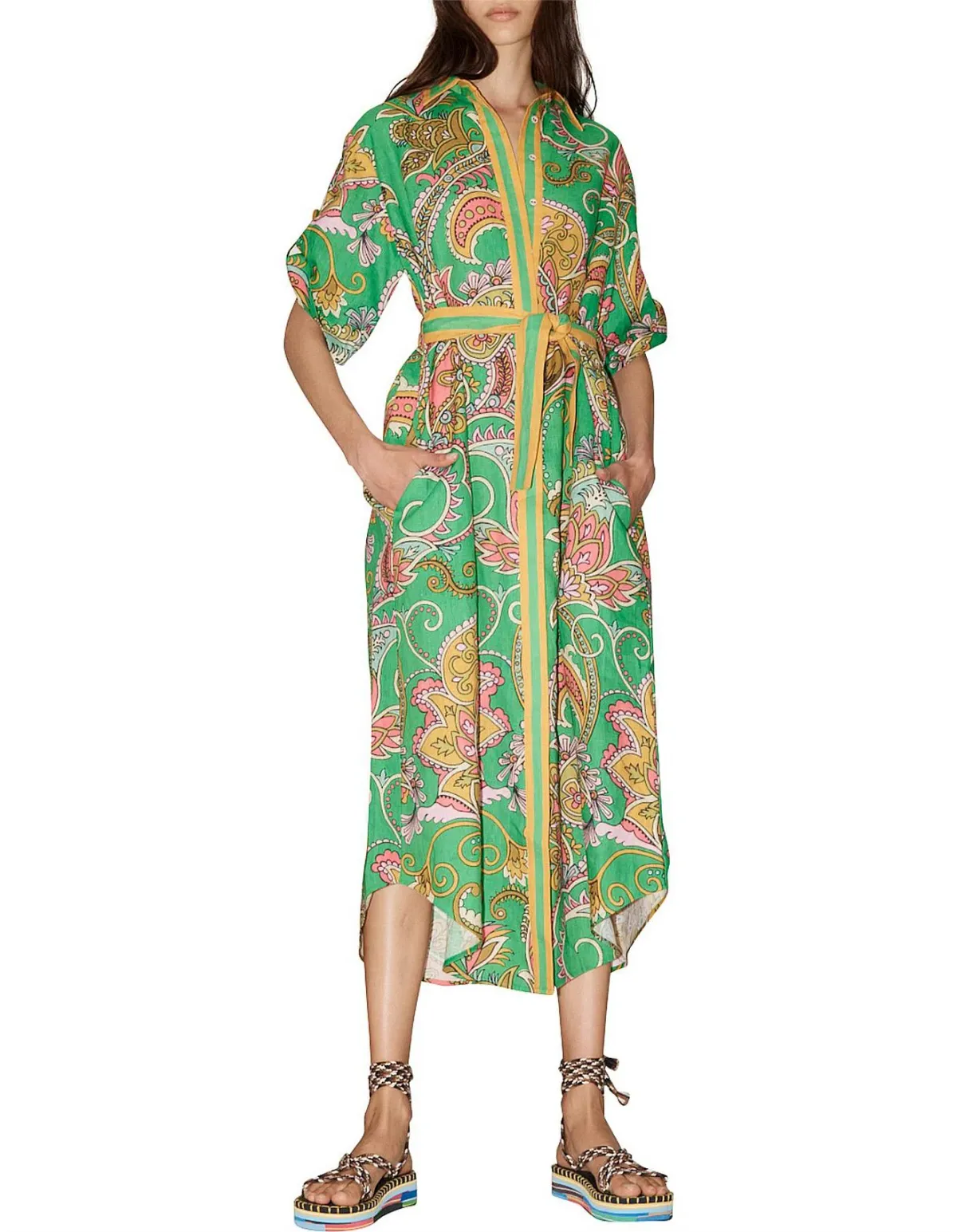 Alemais Marion Shirtdress Green Print Size 14 - Image 1
