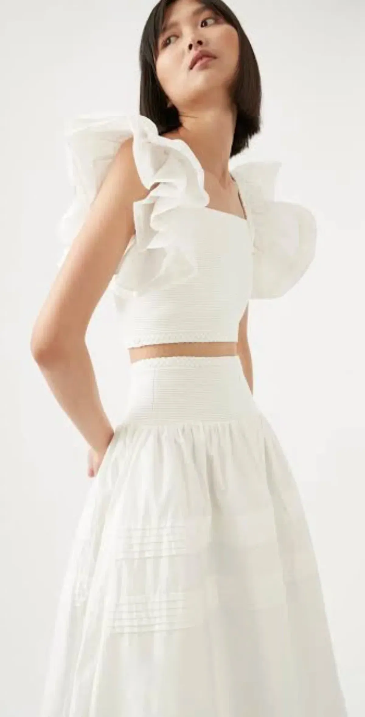 Aje Corinne Knit Bodice Crop Top and Rosalie Knit Waist Midi Skirt Set in Ivory Size XL / AU 16 - Image 3