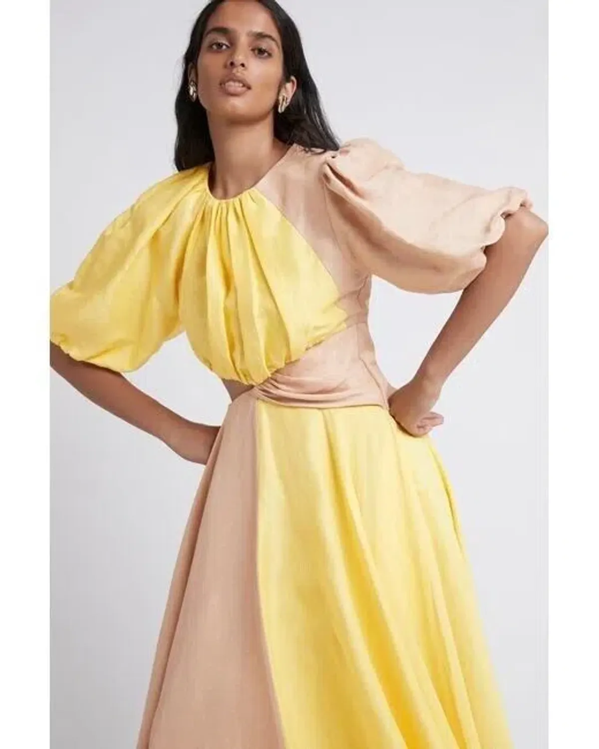 Aje Caliente Two Tone Puff Sleeve Dress Yellow/Brown Size 8 - Image 3