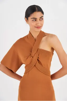 Oroton Asymmetric Dress in Toffee Size M / AU 10 for rent on The Volte - image 3