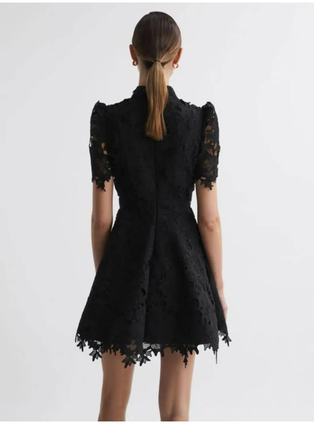 Leo Lin Elise Lace Short Sleeve Mini Dress Ebony Black Size AU 12 - Image 3